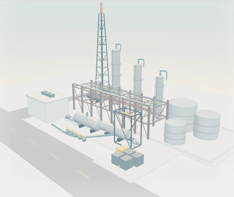 Illustrative onshore asset model, not to scale